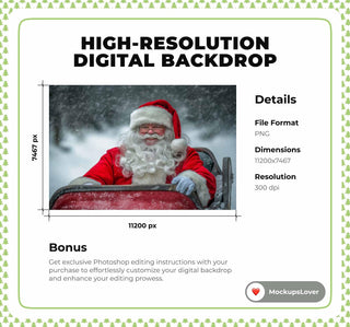 Christmas Santa Claus Digital Background, Holiday Photography Backdrop, Magical Winter Wonderland, Xmas Kids Portrait, Photoshop Template