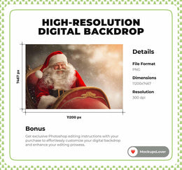 Christmas Santa Sleigh Digital Photography Background, North Pole Backdrop, Holiday Kids Photo Prop, Winter Wonderland, Photoshop Template