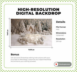 Christmas Newborn Digital Backdrop, Winter Wonderland Background, White Studio, Holiday Baby Portrait Prop, Photoshop & Canva Template