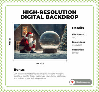 Christmas Village Digital Photography Background, Snow Globe, Santa Claus, Winter Holiday Backdrop, Kids Photo Prop, Photoshop Template