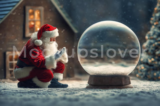 Christmas Village Digital Photography Background, Snow Globe, Santa Claus, Winter Holiday Backdrop, Kids Photo Prop, Photoshop Template