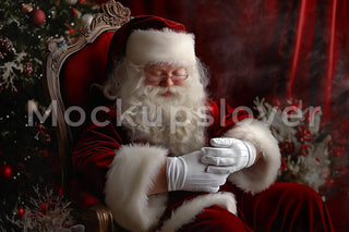 Santa Claus Holding Newborn Digital Backdrop, Christmas Photo Background, Xmas Holiday Baby Prop, Photoshop & Canva Template, Photo Editing