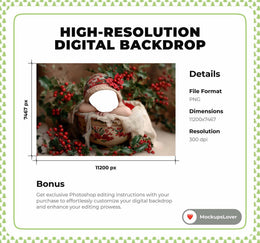 Christmas Newborn Digital Photography Backdrop, Face Swap, Holiday Background, Rustic Studio Baby Prop, Holly Berry, Photoshop Overlay