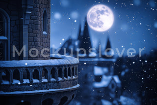 Magic Kingdom Digital Backdrop, Winter Wonderland Photo Background, Christmas Princess, Harvest Moon, Night Sky, Holiday Kids Prop