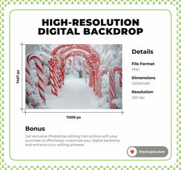 Candyland Christmas Digital Photography Background, Candy Cane Fantasy Forest Backdrop, Arch, Holiday Christmas Portrait, Photoshop Template