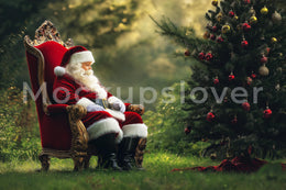 Santa Claus Digital Photography Background, Christmas Tree Farm Backdrop, Holiday Kids Outdoor Prop, Winter Wonderland, Photoshop Template