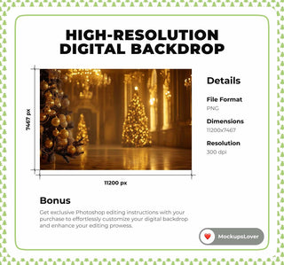 Christmas Castle Digital Photography Background, Holiday Princess Backdrop, Golden Xmas, Winter Kids Portrait Prop, Photoshop Template