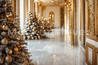 Golden Christmas Palace Digital Photography Background, Winter Wonderland, Holiday Backdrop, Princess Kids Portrait Prop, Photoshop Template