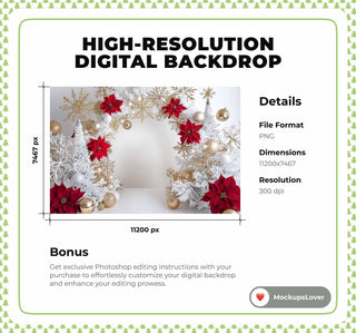Christmas Digital Photography Background, Holiday Family Photo Prop, White Studio, Arch Backdrop, Children Composite, Photoshop Template
