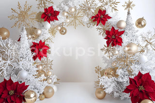 Christmas Digital Photography Background, Holiday Family Photo Prop, White Studio, Arch Backdrop, Children Composite, Photoshop Template