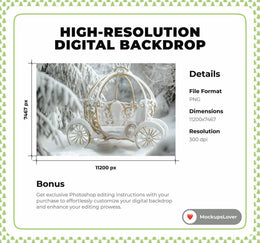 Christmas Carriage Digital Photography Background, Fantasy Forest Backdrop, Holiday Kids Photo Prop, Photoshop Template, Winter Wonderland