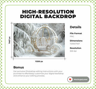 Christmas Carriage Digital Photography Background, Fantasy Forest Backdrop, Holiday Kids Photo Prop, Photoshop Template, Winter Wonderland