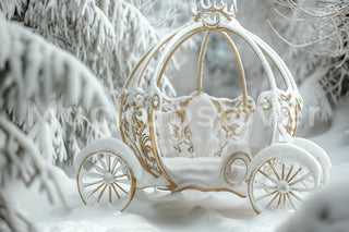Christmas Carriage Digital Photography Background, Fantasy Forest Backdrop, Holiday Kids Photo Prop, Photoshop Template, Winter Wonderland