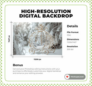 Christmas Digital Princess Background, Santa's Carriage, Winter Wonderland Backdrop, Forest, Holiday Kids Prop, Photoshop & Canva Template
