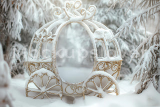 Christmas Santa's Carriage Digital Backdrop, Princess Background, Snowy Fantasy Forest, Winter Wonderland, Photoshop & Canva Template