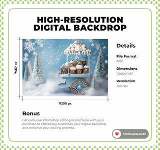 Christmas Cookies Digital Photo Background, Gingerbread Studio Backdrop, Holiday Kids Prop, Winter Wonderland, Photoshop & Canva Template