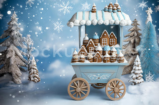 Christmas Digital Photography Background, Gingerbread House, Winter Wonderland, Village, Forest, Holiday Studio Kid Prop, Photoshop Template