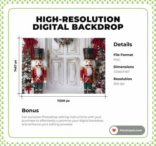 Christmas Nutcracker Digital Backdrop, Studio Photo Background, Holiday Portrait Prop, Winter Wonderland, Photoshop & Canva Template
