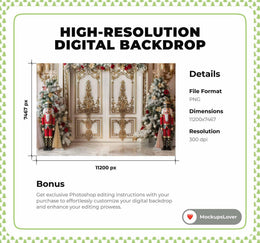 Christmas Princess Palace Digital Backdrop, Nutcracker Background, Holiday Portrait Prop, Winter Wonderland, Photoshop & Canva Template