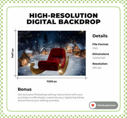Santa’s Sleigh Digital Photography Background, Christmas Village, Winter Wonderland, Holiday Portrait Backdrop, Kids Prop Photoshop Template