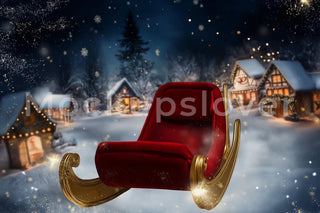 Santa’s Sleigh Digital Photography Background, Christmas Village, Winter Wonderland, Holiday Portrait Backdrop, Kids Prop Photoshop Template