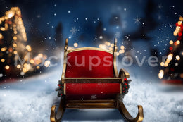 Santa’s Sleigh Digital Backdrop, Christmas Village Photo Background, Holiday Kids Prop, Winter Wonderland, Photoshop & Canva Template