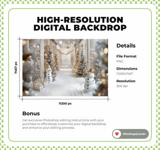Christmas Studio Digital Background, Holiday Portrait Digital Backdrop, Festive Creative Children Photography Composite, Photoshop Template