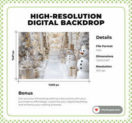 Christmas Digital Studio Photo Background, Holiday Backdrop, Kids and Family Portrait Prop, Winter Wonderland, Photoshop & Canva Template