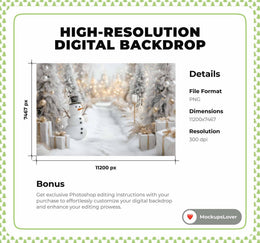 Christmas Snowman Digital Photography Background, Winter Wonderland Backdrop, White Holiday Studio Kids Photo Prop, Photoshop Template