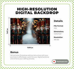 Christmas Digital Backdrop, Giant Nutcracker Photo Background, Holiday Kids Portrait Prop, Winter Wonderland, Photoshop & Canva Template