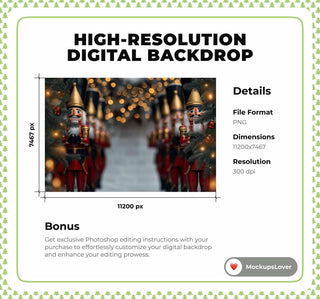 Christmas Nutcracker Digital Photography Background, Holiday Backdrop Kids Prop, Photoshop Template, Twinkle Lights, Winter Wonderland