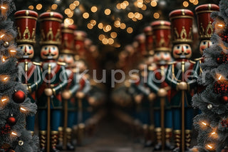 Christmas Giant Nutcracker Digital Backdrop, Winter Wonderland Photo Background, Holiday Kids Portrait Prop, Photoshop & Canva Template