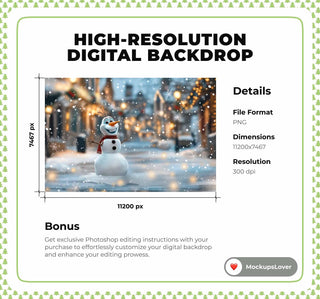 Frozen Princess Christmas Digital Backdrop: Snowman Winter Scene Photo Background