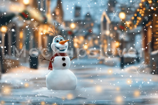 Frozen Princess Christmas Digital Backdrop: Snowman Winter Scene Photo Background