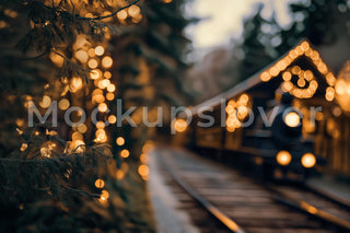 Christmas Train Digital Photography Background, Polar Express, Christmas Village Backdrop, Winter Wonderland Kids Prop, Photoshop Template