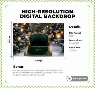 Christmas Digital Photography Background, Santa Sleigh, Winter Wonderland, Holiday Backdrop, Fantasy Forest Kids Prop, Photoshop Template