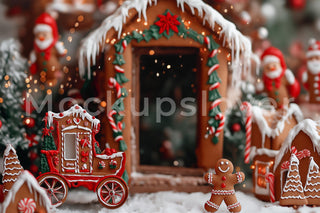 Christmas Cookies Digital Backdrop, Gingerbread House Photo Background, Holiday Kids Prop, Photoshop & Canva Template, Photo Editing