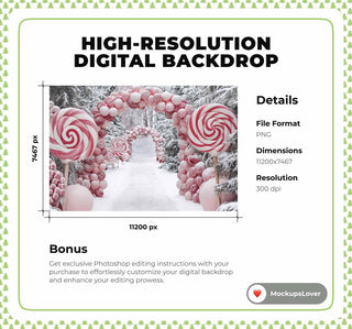 Candy Cane Arch Digital Photography Background, Winter Wonderland Backdrop, Pink Christmas, Holiday Kids Photo Prop, Photoshop Template