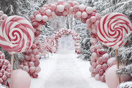 Candy Cane Arch Digital Photography Background, Winter Wonderland Backdrop, Pink Christmas, Holiday Kids Photo Prop, Photoshop Template