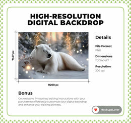 Polar Bear Digital Photography Background, Fantasy Forest Backdrop, Holiday Kids Prop, Winter Backdrop, Twinkle Lights, Photoshop Template