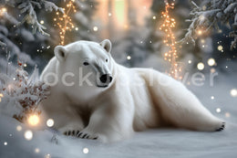 Polar Bear Digital Photography Background, Fantasy Forest Backdrop, Holiday Kids Prop, Winter Backdrop, Twinkle Lights, Photoshop Template