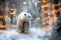 Polar Bear Digital Backdrop, Christmas Photo Background, Fantasy Forest, Winter Wonderland, Holiday Kids Prop, Photoshop & Canva Template
