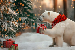 Polar Bear Digital Photo Background, Christmas Backdrop, Holiday Kids Prop, Winter Wonderland, Woodland Animals, Photoshop & Canva Template