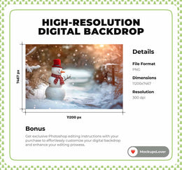 Rustic Christmas Snowman Digital Backdrop, Winter Wonderland Photo Background, Holiday Kids Prop, Photoshop & Canva Template