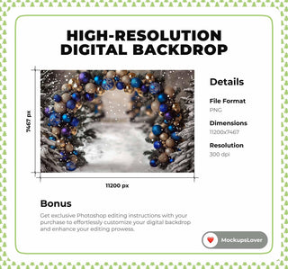 Christmas Digital Photography Background, Arch Backdrop, Holiday Portrait, Snowy Xmas Studio Prop, Winter Wonderland, Photoshop Template