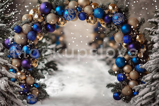 Christmas Digital Photography Background, Arch Backdrop, Holiday Portrait, Snowy Xmas Studio Prop, Winter Wonderland, Photoshop Template