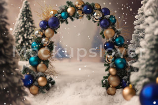 Christmas Arch Digital Backdrop, Studio Photo Background, Holiday Kids Portrait Prop, Winter Wonderland, Photoshop & Canva Template