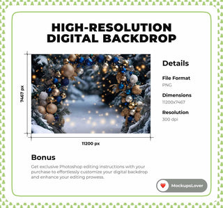 Christmas Arch Digital Photography Background, Winter Wonderland Backdrop, Children Holiday Portrait Photo Prop, Photoshop Template