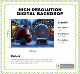 Santa's Snow Globe Magic Christmas Digital Background, Xmas Backdrop, Children Photography Composite, Holiday Prop, Photoshop Template