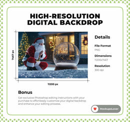 Christmas Digital Photography Background, Santa's Snow Globe, Holiday Backdrop, Winter Wonderland, Xmas Children Prop, Photoshop Template